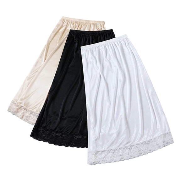 Women's Solid‑Color Half Slip Skirt Soft Comfortable Lace Trim Short Underskirt Anti‑See‑Through Anti‑Chafing Inner Liner Mini Skirt White Free Size