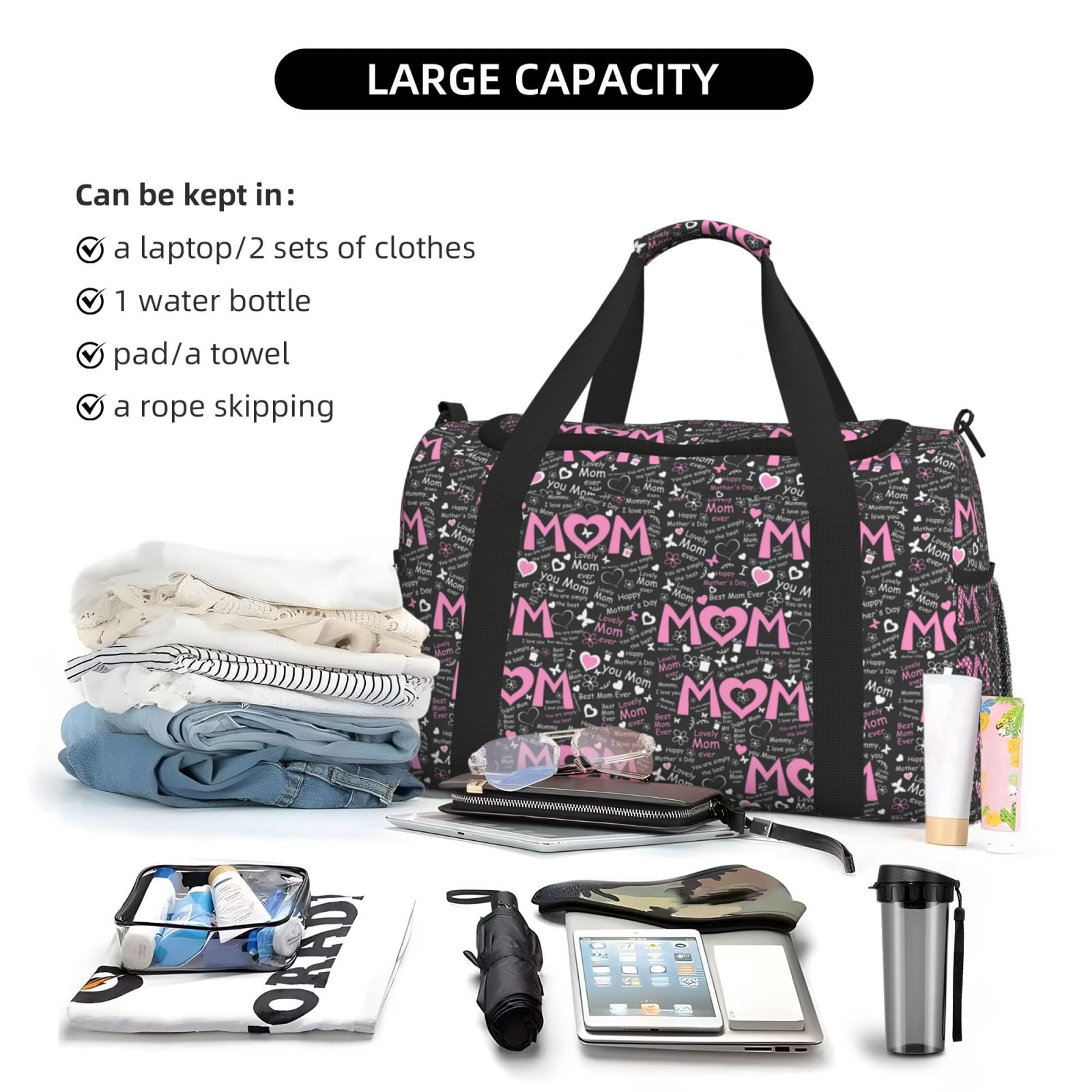 Fuzoiu Lovely Mom Ever Print Travel Duffle Bag,Carry On Tote Bags,Duffel Bag,Sport Gym Bag, Hospital Bag for Labor and Delivery, Overnight Bag,Luggage Bag