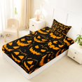 thumbnail image 5 of Manfei Spooky Pumpkin Print Twin Sheets for Kids, Black Orange Halloween Theme Bedding, 3 Pieces, 1 Flat Sheet, 1 Fitted Sheet and 1 Pillowcase, 5 of 6