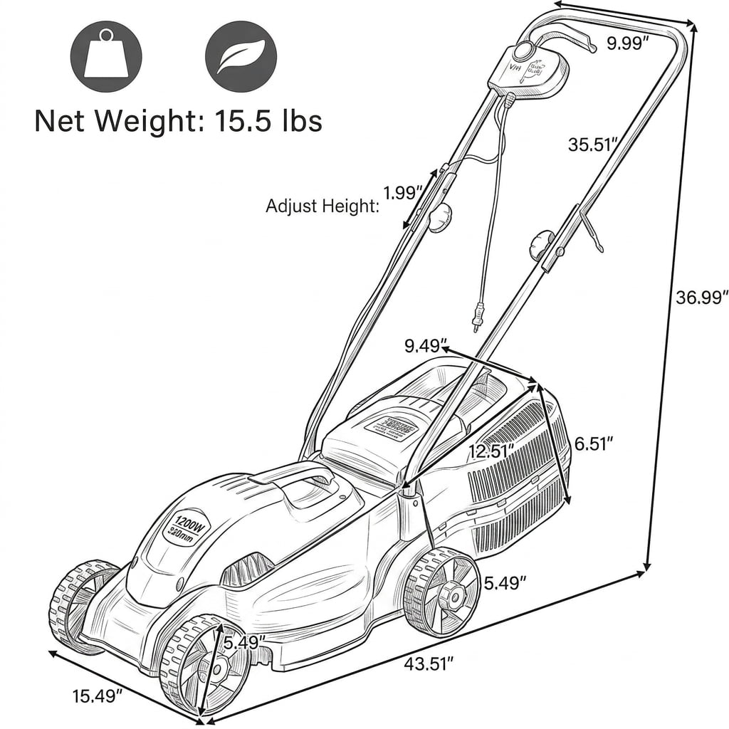 Kepooman 14” 12-Amp 120V Corded Electric Push Lawn Mower, Height Adjustable, with Grass Bag, Red