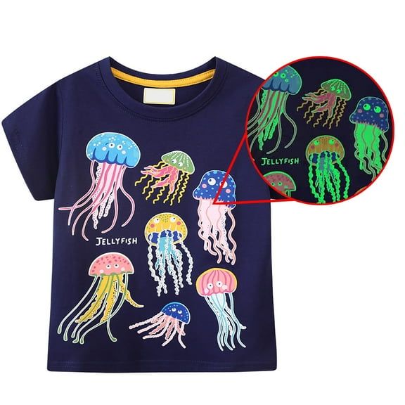 TOOYOU Boys Summer T-Shirt Glow In The Dark Noctilucent Print T Shirt Short Sleeve Casual Top For Outdoor Activities Size 12-24 Months Dark Blue
