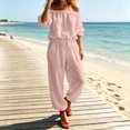 thumbnail image 6 of Jerdar Womens 2 Piece Outfits Off Shoulder Tops Wide Leg Pants Drawstring Waist Side Pockets Vacation Travel Casual Lounge Streetwear XL, 6 of 8