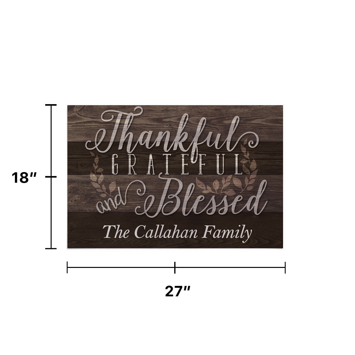Personalized Planet 27x18 Thankful, Grateful and Blessed Personalized Doormat on Durable Indoor Outdoor 1/8" Thick Low Profile Mat with Non Slip Rubber Backing