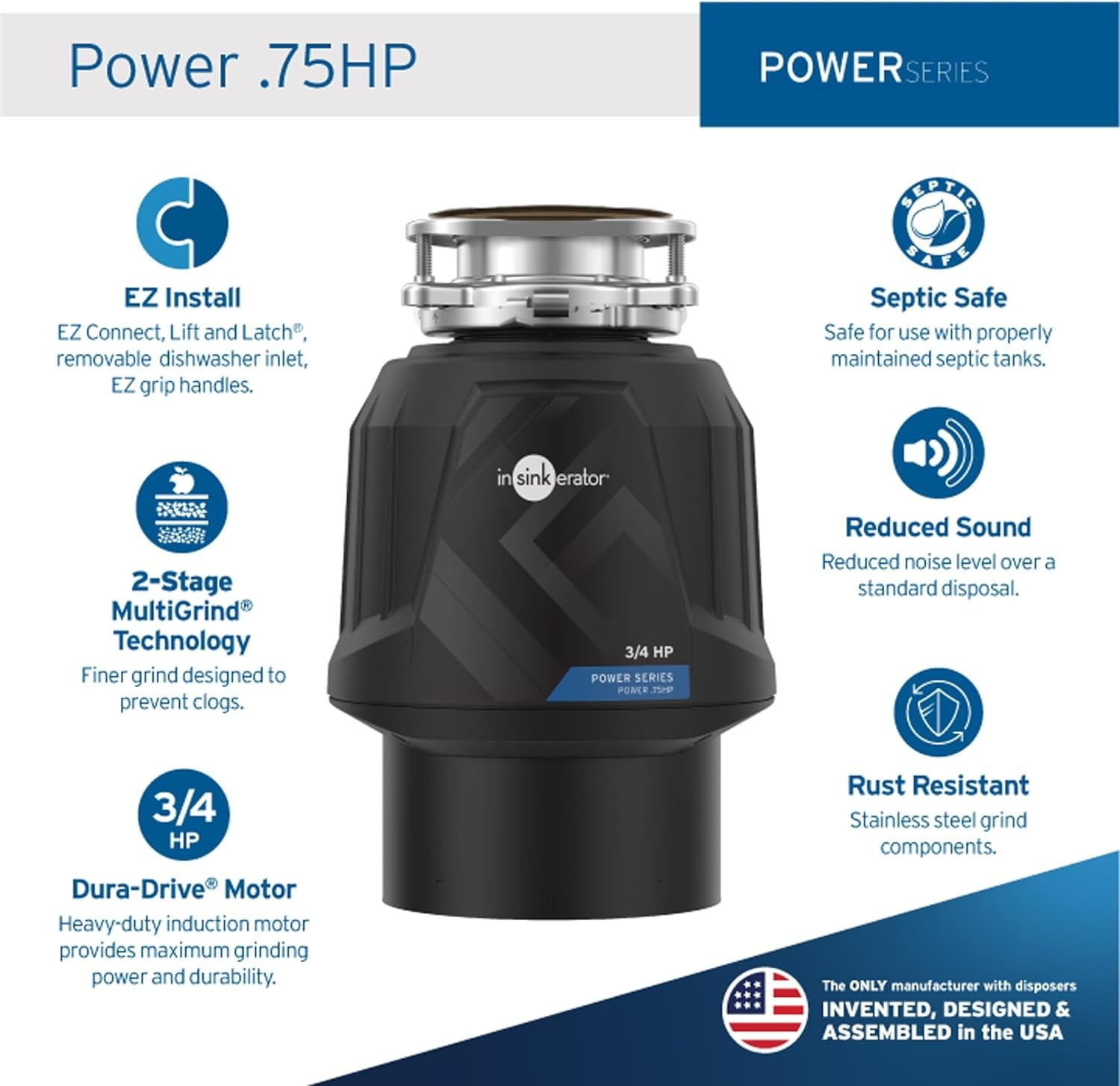 InSinkErator Power Series .75HP Garbage Disposal with EZ Connect Hardwire Adapter