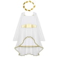thumbnail image 5 of LiiYii Kids Girls Ancient Greek Toga Dress Greece Princess Fancy Dress Ups with Wreath Headband Set White 8, 5 of 6