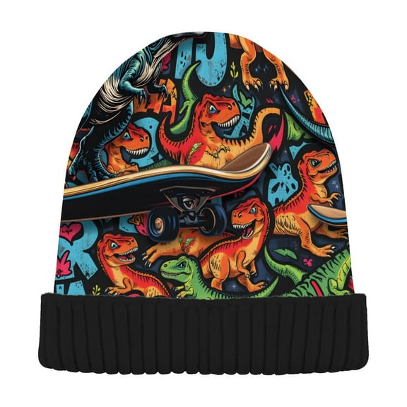joogoo Cartoon Dinosaur-d6 Beanie Hats Cuffed Winter Warm Knit Thick Beanies
