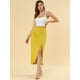 thumbnail image 2 of Falda larga con pliegues y abertura Allegra K Amarillo S, 2 of 6