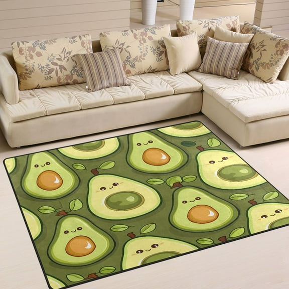 Ryvnso Cute Avocado on Green Area Floor Rugs Soft Non-Slip Large Mats Nursery Carpets 63" x 48"