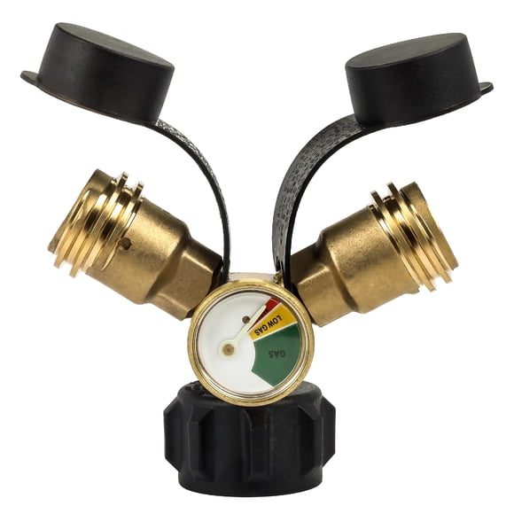 BlueStars Upgraded Dual Propane Tank Connection, Propane Tank Y Splitter Adapter with Gauge, Level Indicator - Gas Pressure Meter