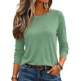 thumbnail image 6 of Women's Casual Shirts Long Sleeve Tops Crewneck Tshirts Fall Clothes | Breathable Comfort Lightweight Basic Tees, Light Green M, 6 of 6