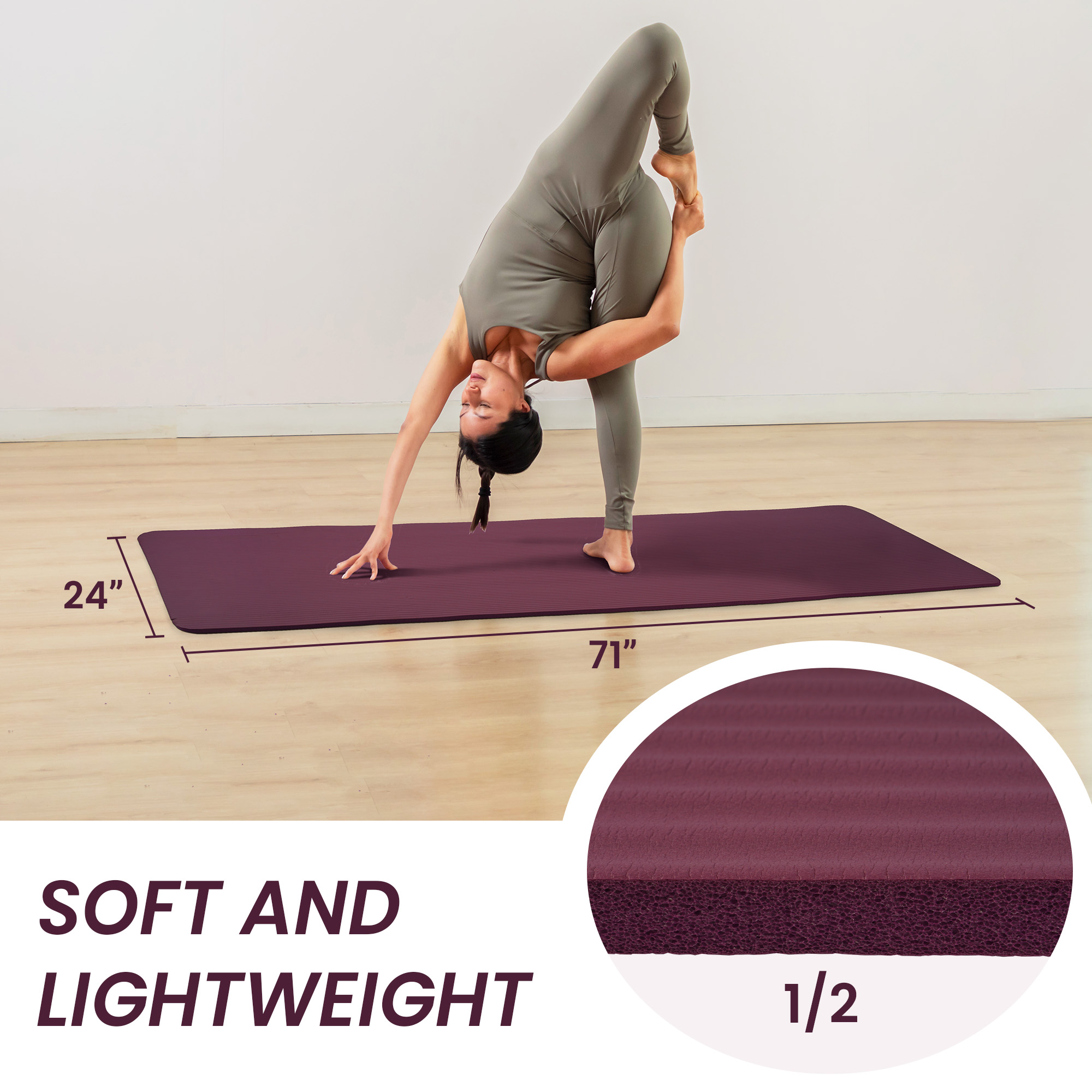 Flexwave Non-Slip Exercise Mat 71" × 24" ½" Red photo 3