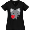 thumbnail image 3 of Inktastic Heart Cat Women's Plus Size V-Neck T-Shirt, 3 of 5