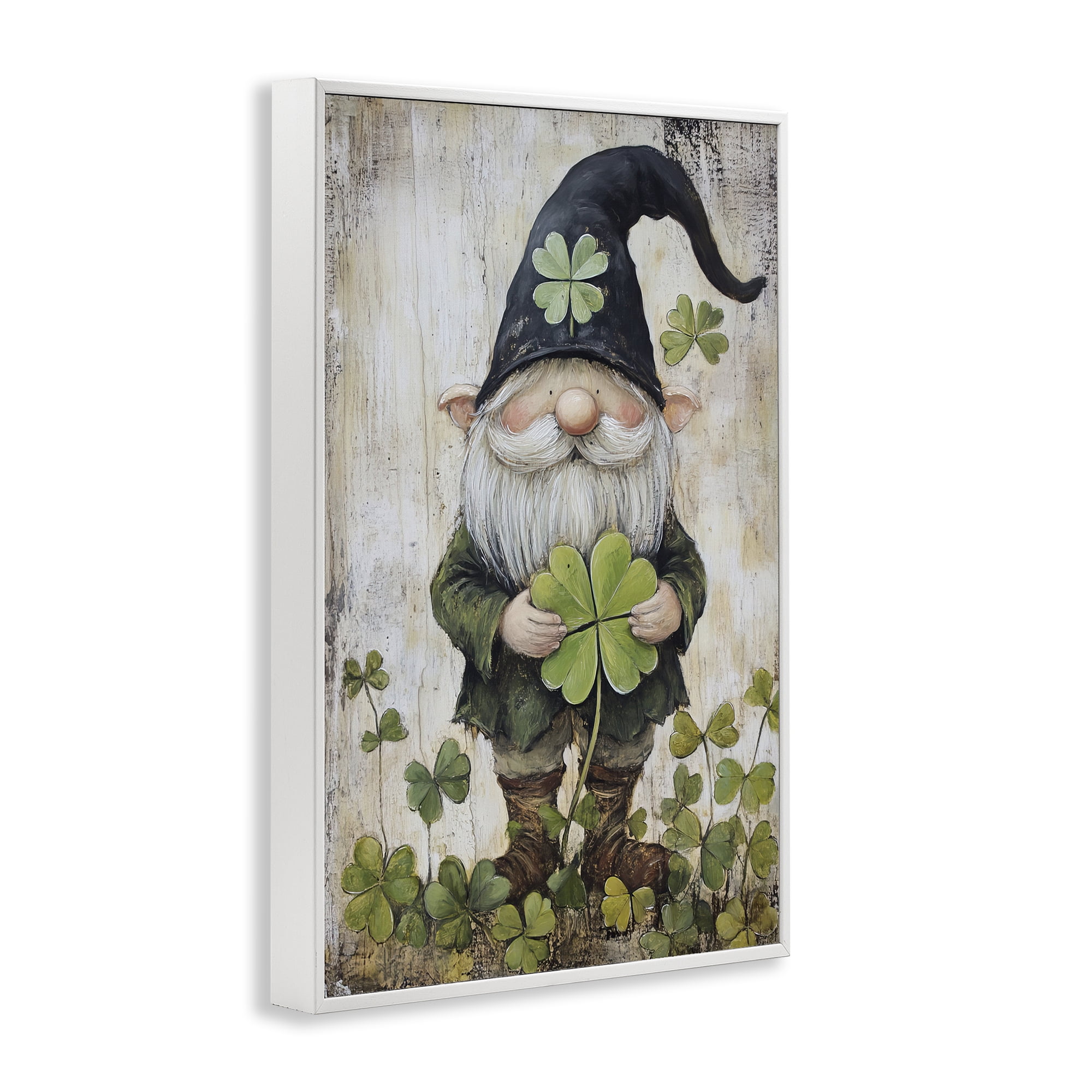 Stupell Industries Cottage Shamrock Gnome White Framed Giclee Art, design by Tina LeCour