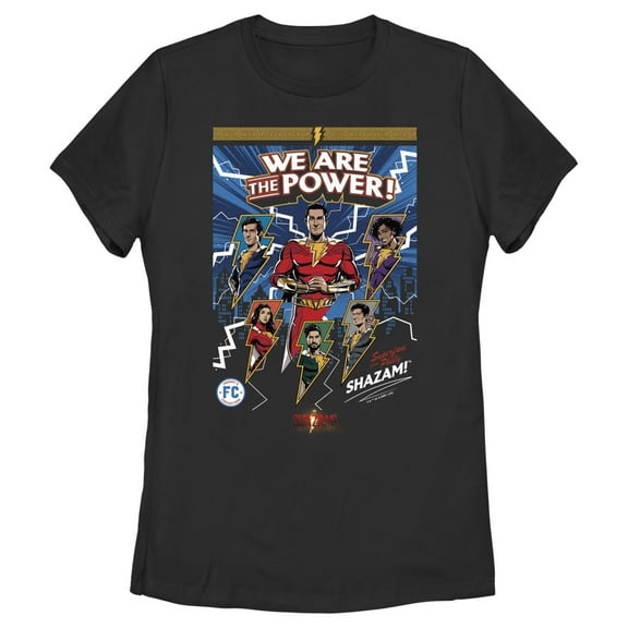 Women's Shazam! Fury of the Gods We Are the Power Comic Book Cover  Graphic Tee Black Small