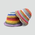 thumbnail image 3 of SikaFu Japanese Instagram Rainbow Straw Knitted Hat Summer Outage Sunscreen Bucket Hat Beach Big Eaves Show Face Small Knitted Fisherman Hat, 3 of 9