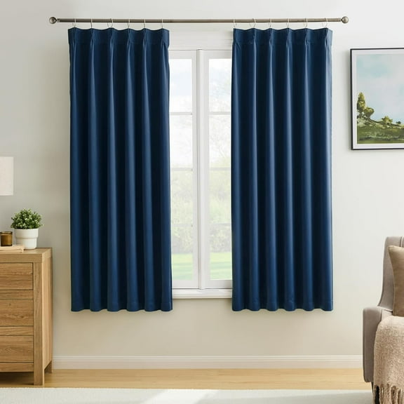 LKYUHGS-Pinch Pleated Blackout Curtains 2 Panels Set, Black Out with Hooks Thermal Insulated Room Darkening Privacy Window Curtain Panels for Bedroom(Navy Blue, 40 Wide x 45 Long)