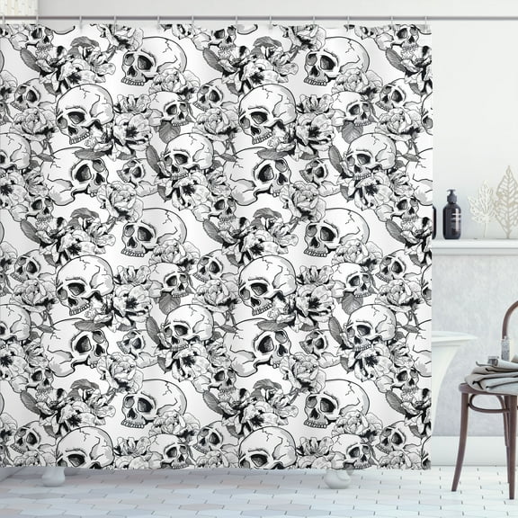 Ambesonne Celebration Shower Curtain, Sketch Dead Skull, 69"Wx84"L, Black and White