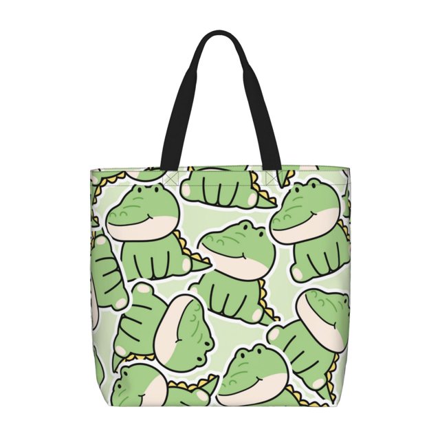 Disketp Cute Crocodile Bolsa Tote de Lona para Mujer, Bolso de Hombro y Cruzado con Cierre de Cremallera