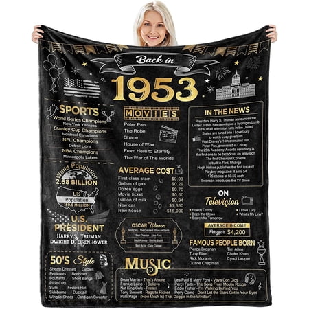 Happy 70th Birthday Gifts for Men Women Blanket 1953 70th Birthday Decorations Turning 70 Year Old Bday Gift Idea for Grandparents Dad Mom Back in 1953 Throw Blanket for Bed Sofa 80Lx60W Inches