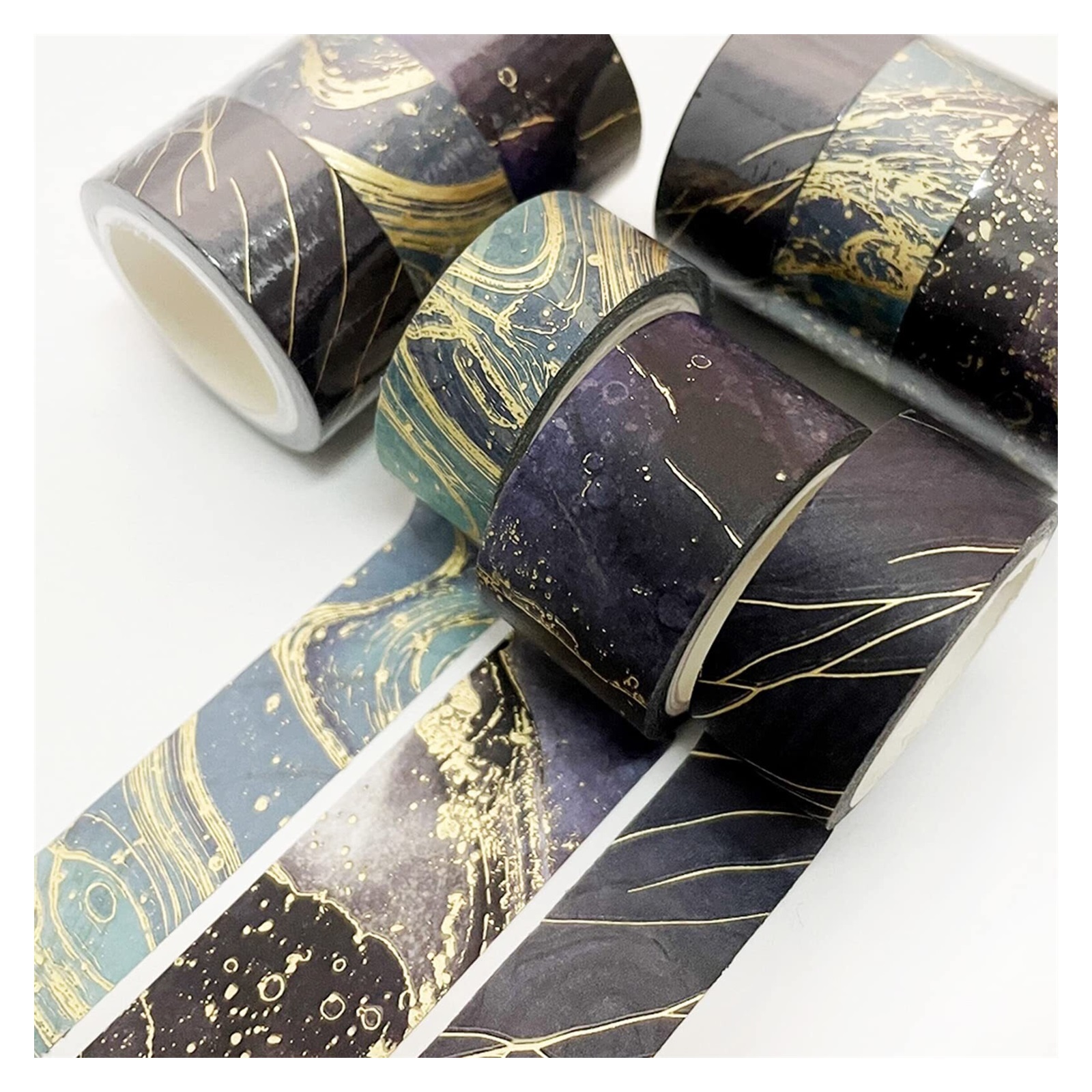 Gold Veins Washi Tape Gorgeous Foil Masking Tape Set Decorative for Arts, DIY Crafts, Journal Supplies, Planners, Scrapbook, Card/Gift Wrapping (Gilding Flows)