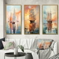 thumbnail image 1 of Designart "Minimalism Sailboat flow IX" Nautical & Beach Framed Wall Art Set Of 3 - Multi-Color Boat Sailing Frame Canvas Set For Living Room Decor, 1 of 6