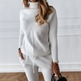 thumbnail image 2 of Conjunto de suéter y pantalones casuales de moda de color sólido con cuello alto para mujer, 2 of 6