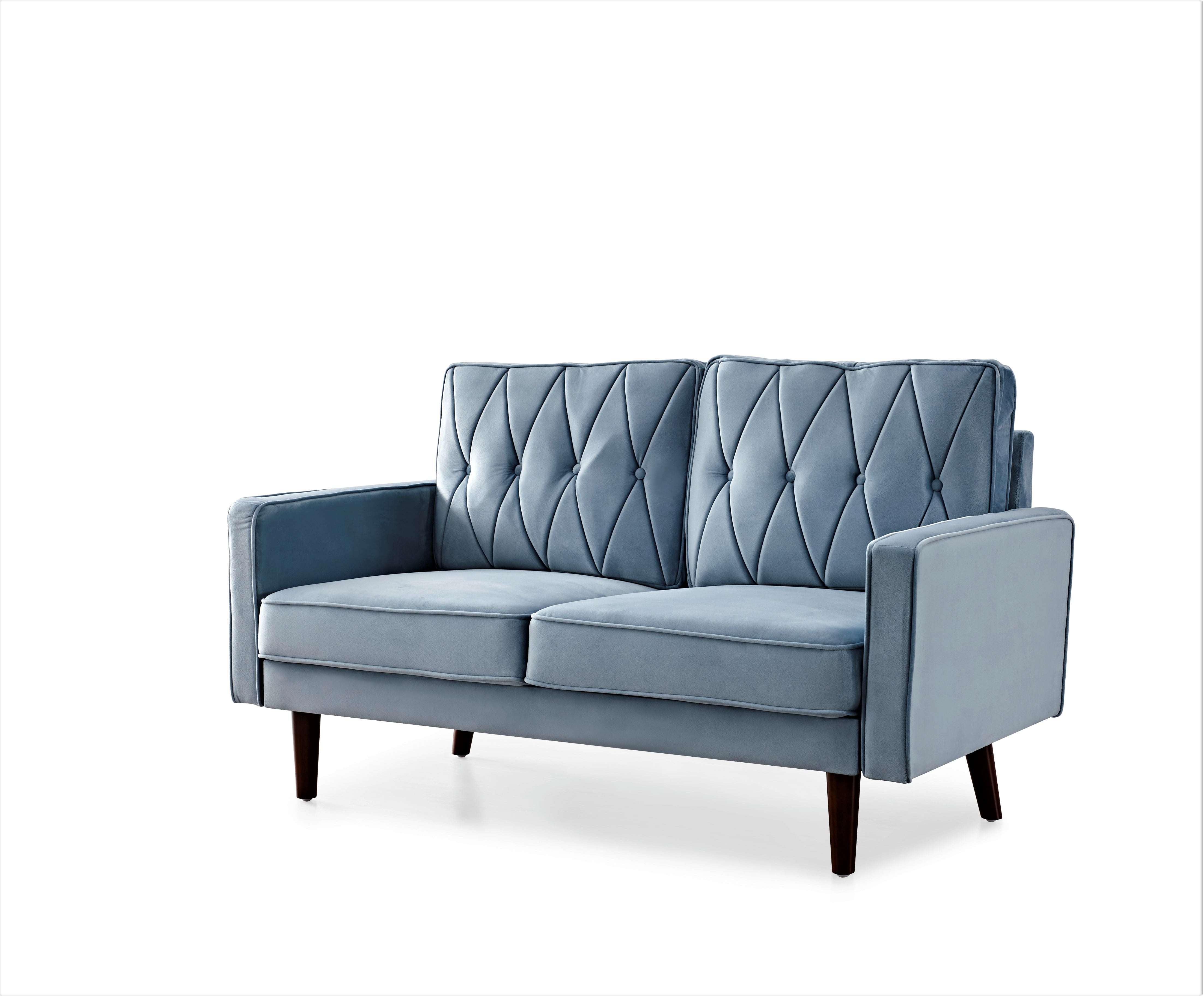 US Pride Furniture Tufted Cushion Back 57.5" Velvet Loveseat, Light Grayish Cyan