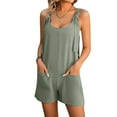 thumbnail image 2 of hotojiny Womens Cotton Linen Rompers Casual Sleeveless Wide Leg Shorts Jumpsuits Lounge Summer Beach Overalls, 2 of 3
