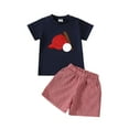 thumbnail image 2 of CYRBOKO Toddler Boys Outfit Sets, Short Sleeve 2 Pieces Elastic Waist T Shirts with Shorts Sets Navy Size 3-4 T, 2 of 9