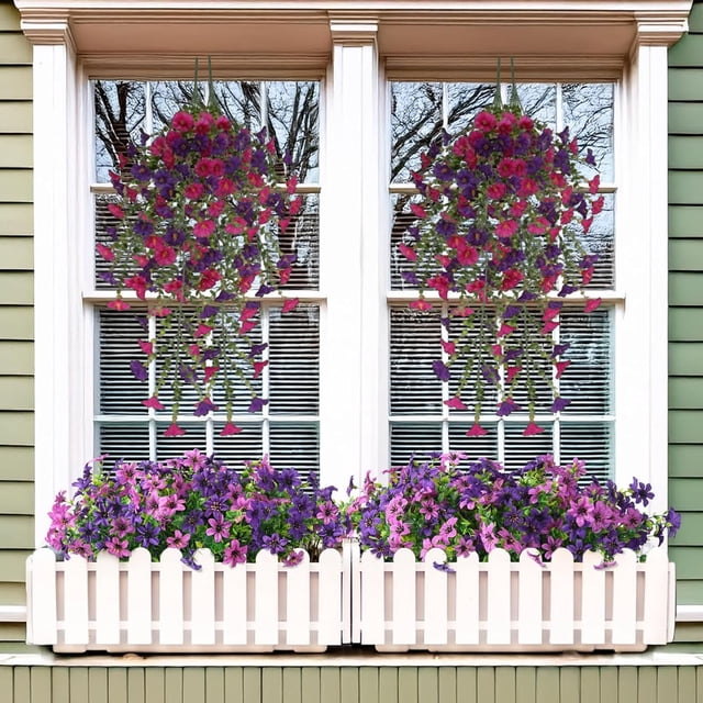 YiJuHui Artificial Morning Glory Garland, Realistic Silk Flower Hanging Vine, Fade-Proof Waterproof Outdoor Decor for Garden Wall Basket Patio Wedding Arch Home
