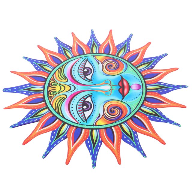 Escultura de cara colorida y decoración colgante de luna con sol de hierro en 3D para decoración de dormitorio y sala de estar