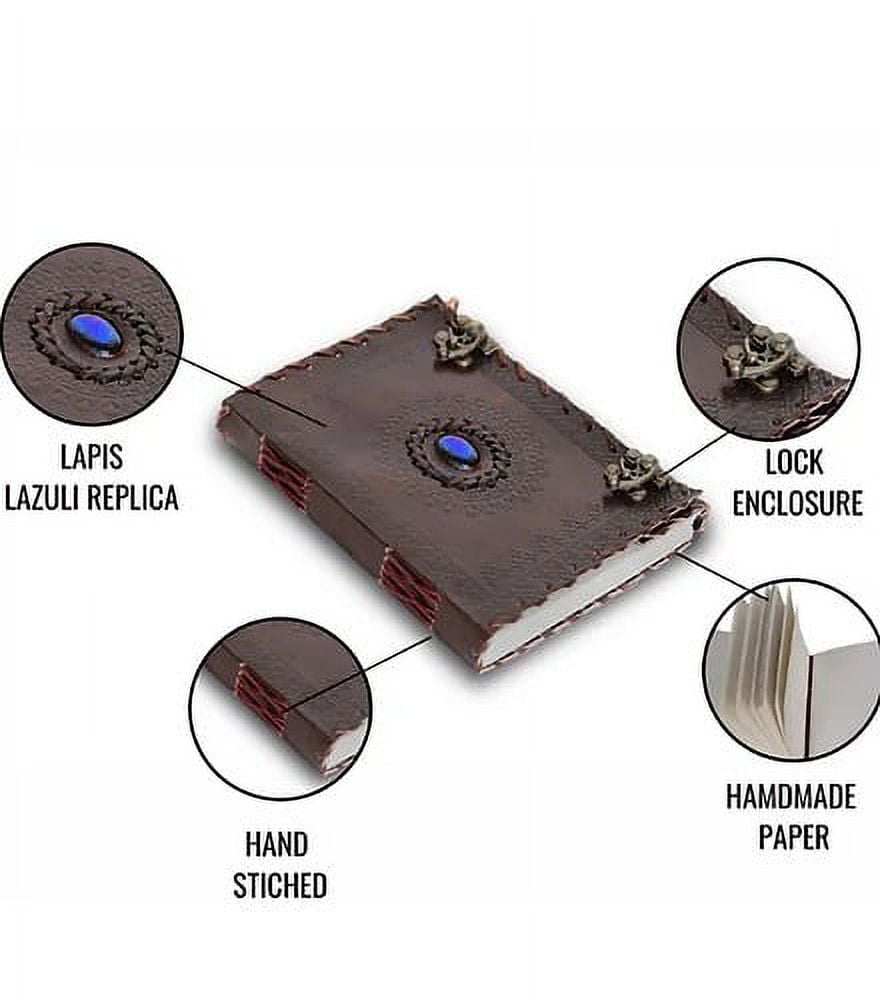 Jaald Leather Journal with Clasp Blue Stone Travel Diary Blank Notebook Writing Pad Sketchbook Scrapbook Gifts for Men Women Book of Shadows