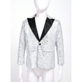 thumbnail image 3 of JanJean Boys' Blazer Suit Jacket One Button Weddings Party Dinner Prom Tuxedo Formal Shiny Sequins Silver 14, 3 of 7