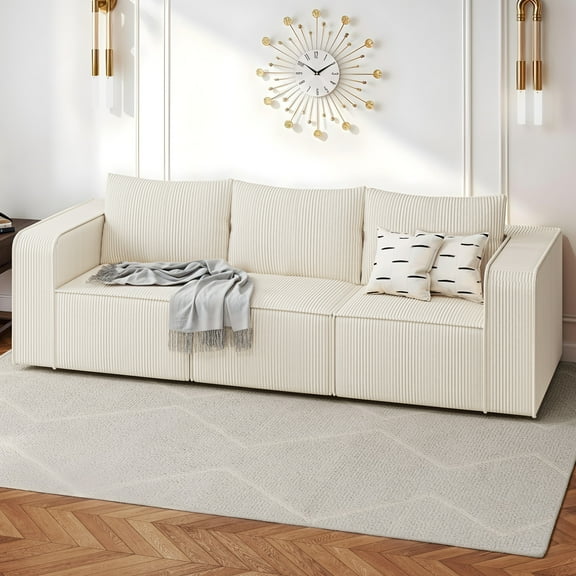 Dextrus Oversized Deep Modular Sectional Sofa, Cloud Couch 3-Seater with Pillows for Indoor, White