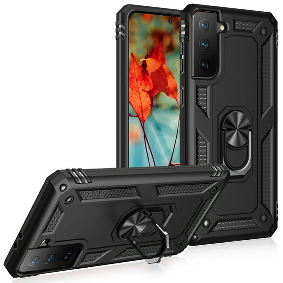 Xpm Case for Samsung Galaxy S21 FE Military Grade Heavy Duty Armor Hybrid Rotating Ring Kickstand Finger Loop Stand Cover for Galaxy S21 Fan Edition - Black