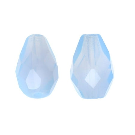 Faceted Tourmaline Gem Czech Fire Polished Glass, Faceted Tear Drop Beads 10x7mm, 12 Pieces, Baby Blue Opal ()