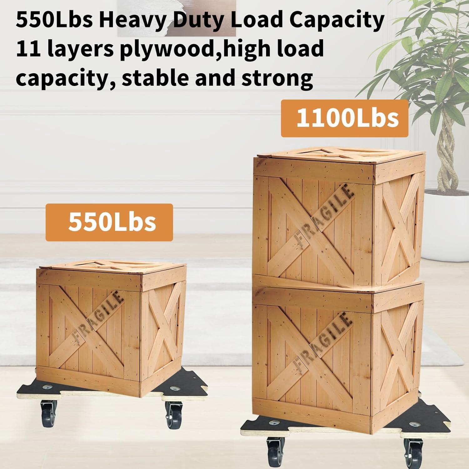 Hard Wood Mover Spliceable Dolly 550Lbs Capacity 2 Packs 4 Wheels Heavy Duty Furniture Moving Connectable Design Upgraded Transport Roller