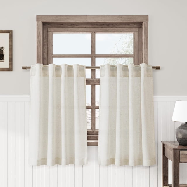Cortinas de cocina Nanspring, mezcla de lino, 30 x 90 cm, color crema, 2 paneles