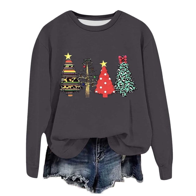 VBARHMQRT Sweatshirt Sweat à Capuche Léger à Manches Longues Col Rond Imprimé de Noël pour Femmes