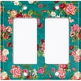 thumbnail image 6 of Metal Light Switch Plate Outlet Cover Pastel Rose Leaf Garden Teal ROS032, 6 of 13