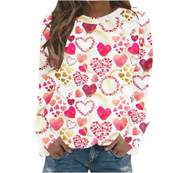 VALMASS Women's Valentine's Days Graphic Sweatshirts Long Sleeve Pullover Tops Fashion Cute Print Crewneck Sweatshirts (S, Pink)