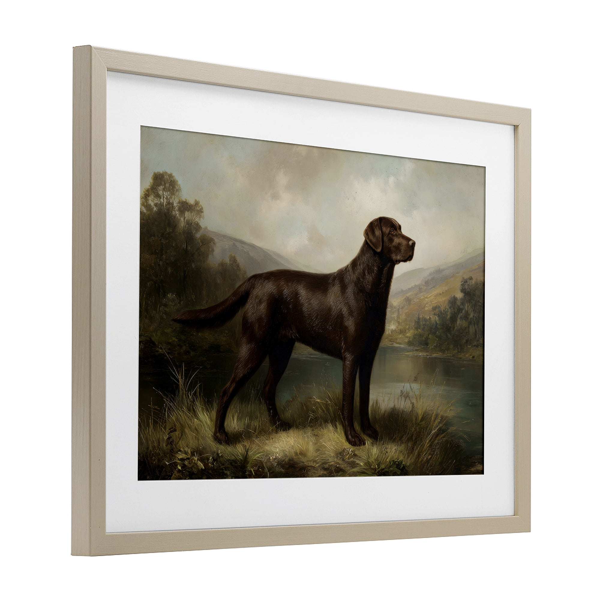 Stupell Industries On Alert Hunting Dog Birch Framed Print Under Glass, design by Petal Prints Design