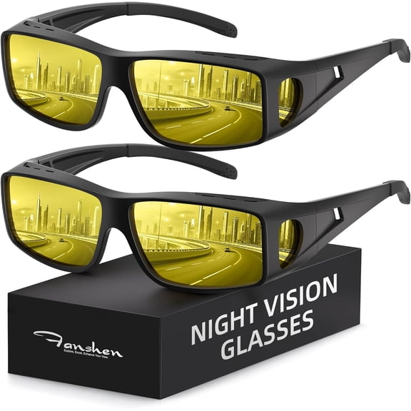 Polarized Night Driving Glasses, HD Anti Glare UV Protection Fit Over Vision Glasses for Men Women