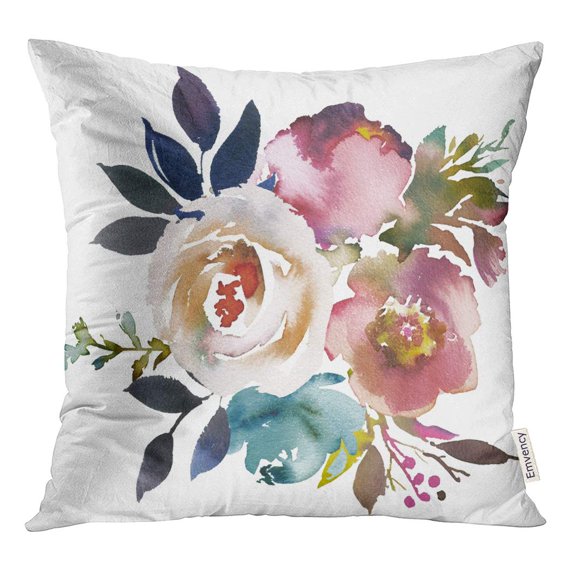 STOAG Dusk Blue Pale Pink Gray White Watercolor Floral Round Throw Pillowcase Cushion Case Cover 16x16 inch