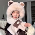 thumbnail image 2 of MIASHUI Hat for Women Winter Warm Thick Scarf Connected Two-Piece Set Ear Protection Hat Cold Protection Scarf Beige, 2 of 3