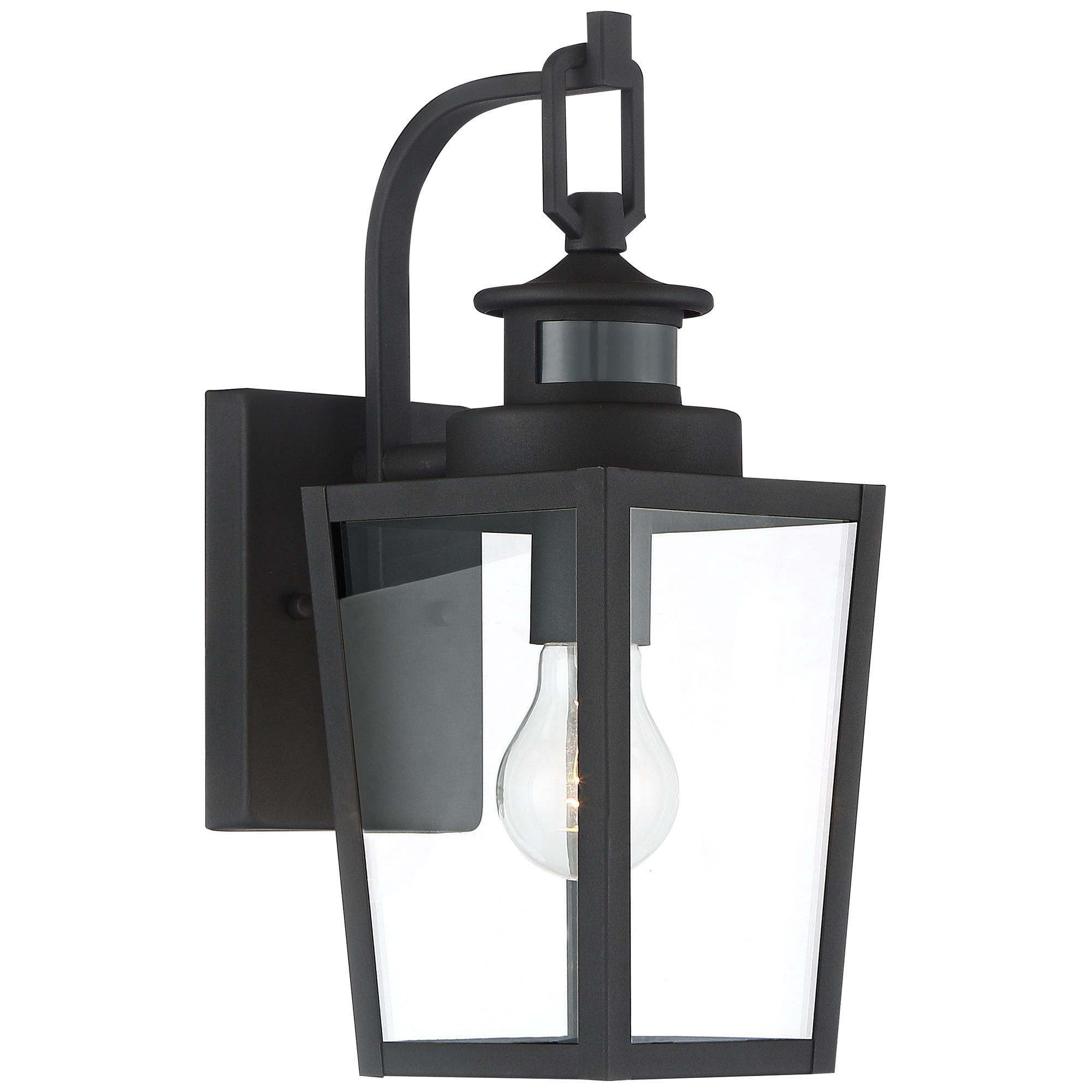 Possini Euro Design Ackerly Modern Outdoor Wall Light Fixture Textured Black Dusk to Dawn Motion Sensor 14" Clear Glass for Post Exterior Barn Deck