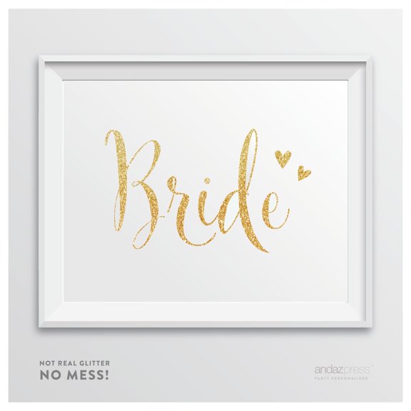 Koyal Wholesale Bride Gold Faux Glitter Wedding Framed 8.5x11 Party Sign Decor