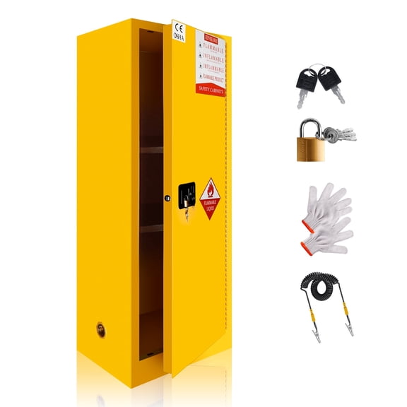 POWKOL Flammable Storage Cabinet 22 Gallon Yellow, 18.11" x 23.22" x 64.96" Adjustable Shelf Flammable Cabinet, for Commercial Industrial Home Use
