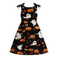 thumbnail image 4 of Vividxx Girl Halloween Dress Pumpkin Ghost Print Sleeveless Tie-Shoulder A-Line Swing Dress Fall Party Outfit for Kids 9-10 Years, 4 of 4