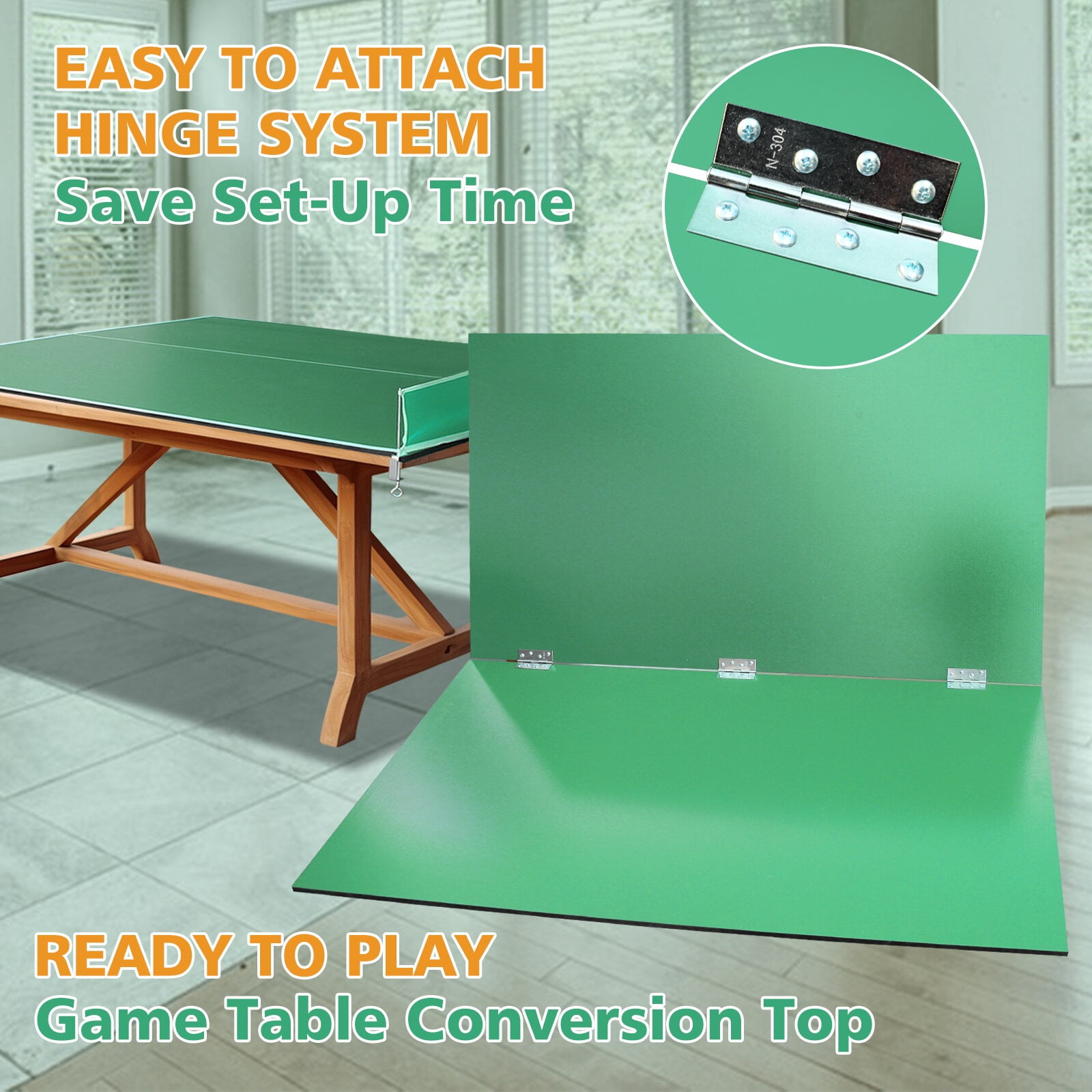 Ping Pong Table, 8ft Green Mid-Size Ping Pong Conversion Top Foldable & Portable Table Tennis Table Top for Indoor Games, Green Table Tennis Table,Mdf Outdoor Ping Pong Table